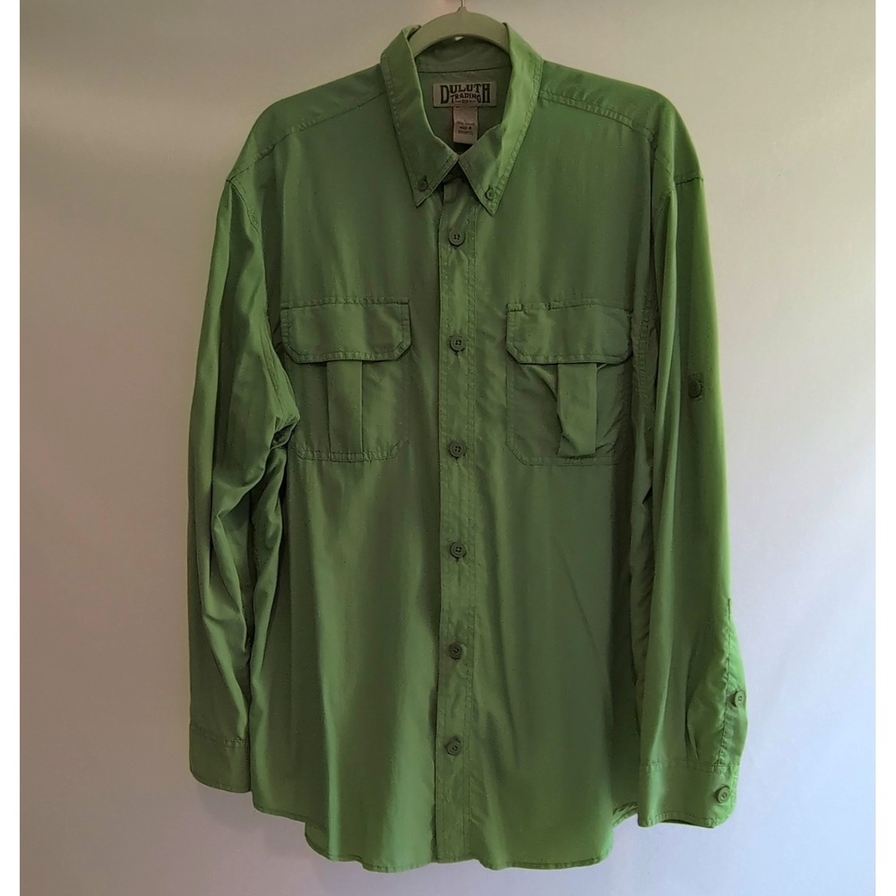 Duluth Trading Co Men's Woven Nylon Button Down Long Sleeve Sage Green Shirt L